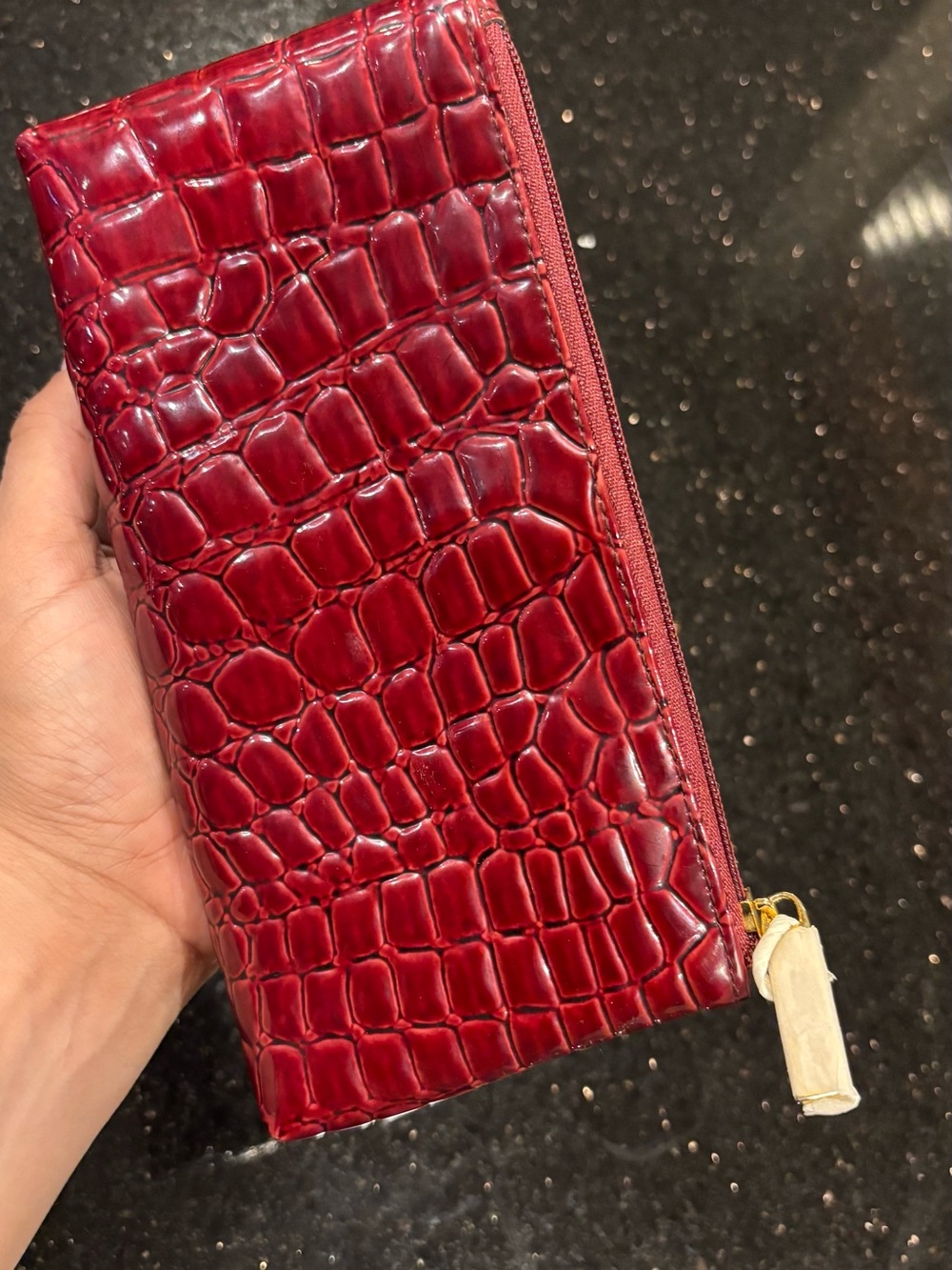 Estee Lauder Croc-Embossed Zip Card Holder - Burgundy Red